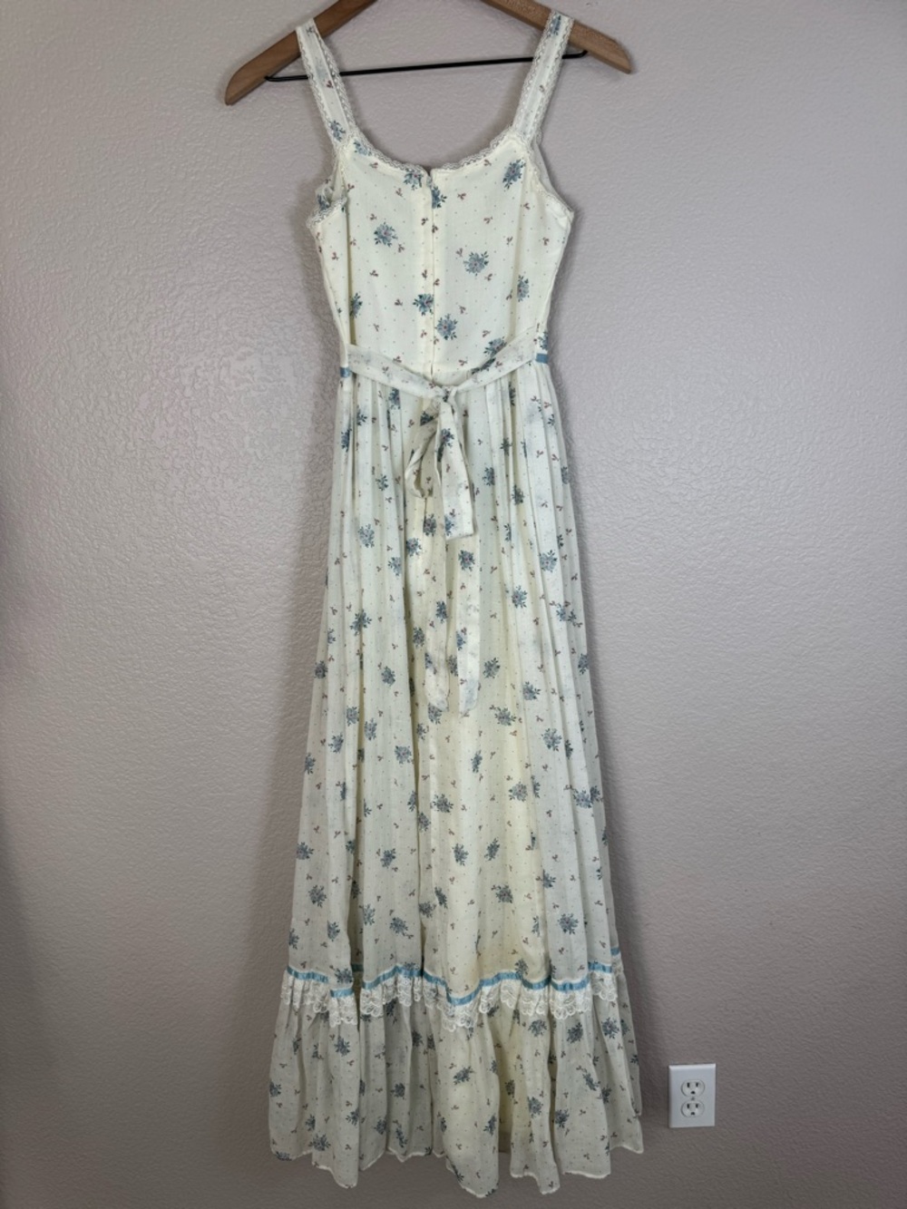 Vintage 1970’s Gunne Sax Prairie Cotton Floral Lace Ruffle Maxi Sundress Cottage - Picture 8 of 16